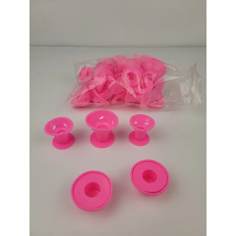 Pink Silicone Heatless Hair Curlers Mushroom Soft Rollers Bulk Set DIY Styling